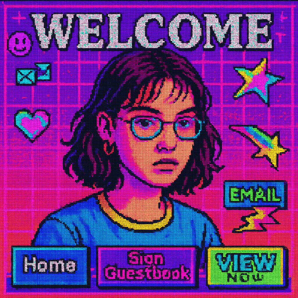 Un rendering nostalgico degli anni '90 in stile Internet di una ragazza giovane, con grafica pixelata, colori al
neon contrastanti e un'estetica da primo web design. Testo scintillante, pulsanti HTML della
vecchia scuola e un'atmosfera caotica dell'era MySpace completano il look. Un rendering nostalgico degli anni '90 in stile Internet di una ragazza giovane, con grafica pixelata, colori al
neon contrastanti e un'estetica da primo web design. Testo scintillante, pulsanti HTML della
vecchia scuola e un'atmosfera caotica dell'era MySpace completano il look.