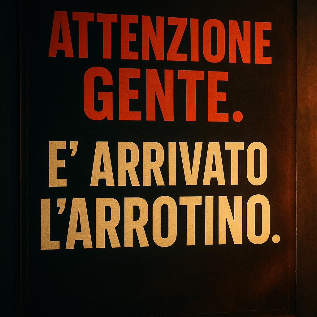 Crea una immagine con stile moderno e bella fa vedere, con questo testo, e fai attenzione che il testo sia corretto e la grafica accattivante: Attenzione gente. E' arrivato l'arrotino. Crea una immagine con stile moderno e bella fa vedere, con questo testo, e fai attenzione che il testo sia corretto e la grafica accattivante: Attenzione gente. E' arrivato l'arrotino.