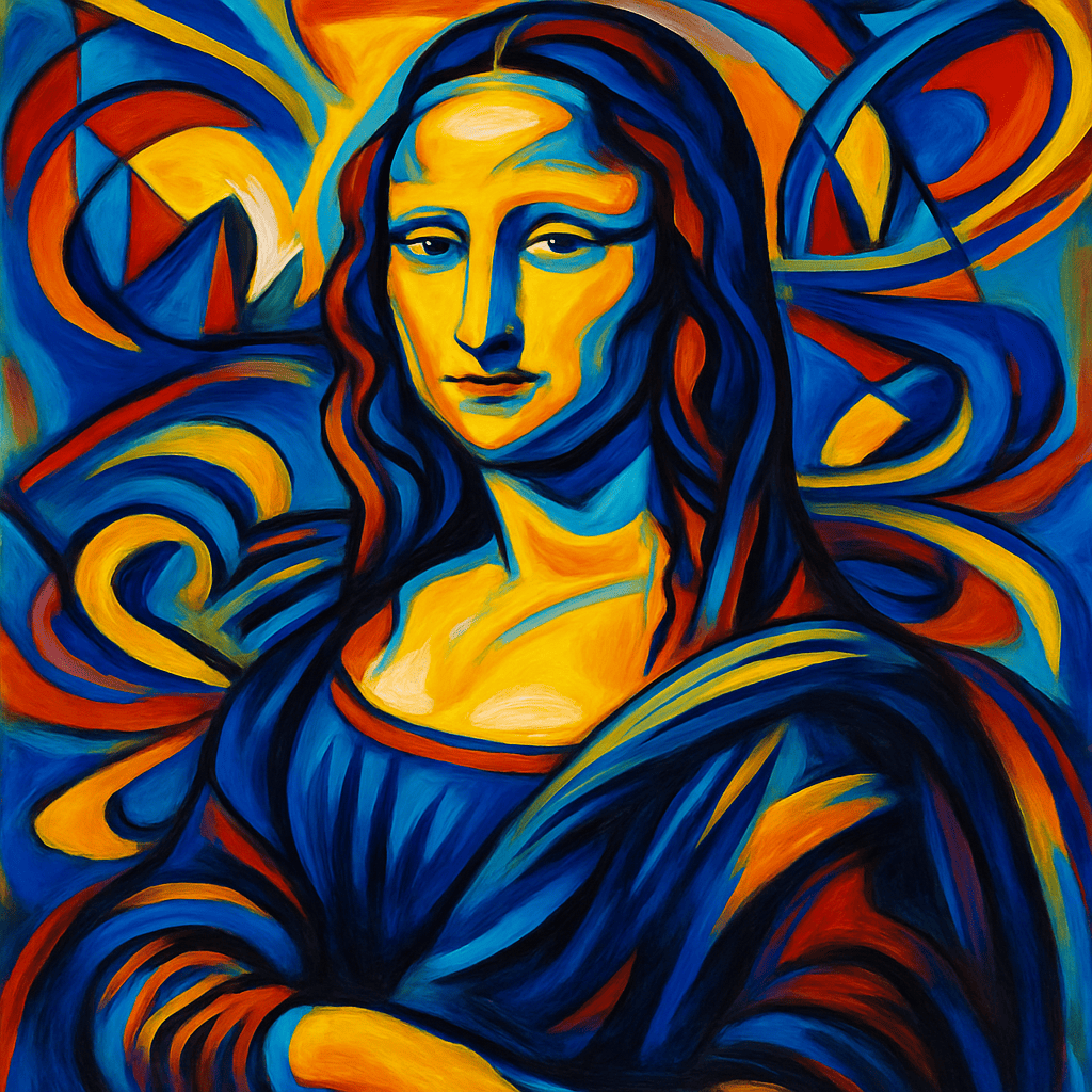 Un'ipnotica composizione astratta con Monnalisa, dipinta con tratti fluidi e audaci e colori vivaci e
contrastanti. La scena è surreale e fonde forme geometriche e organiche in un modo che distorce la
realtà, creando un'esperienza visiva onirica ed espressiva. L'effetto complessivo è dinamico ed
emotivamente suggestivo, con un'esplosione di colori e movimento. Un'ipnotica composizione astratta con Monnalisa, dipinta con tratti fluidi e audaci e colori vivaci e
contrastanti. La scena è surreale e fonde forme geometriche e organiche in un modo che distorce la
realtà, creando un'esperienza visiva onirica ed espressiva. L'effetto complessivo è dinamico ed
emotivamente suggestivo, con un'esplosione di colori e movimento.