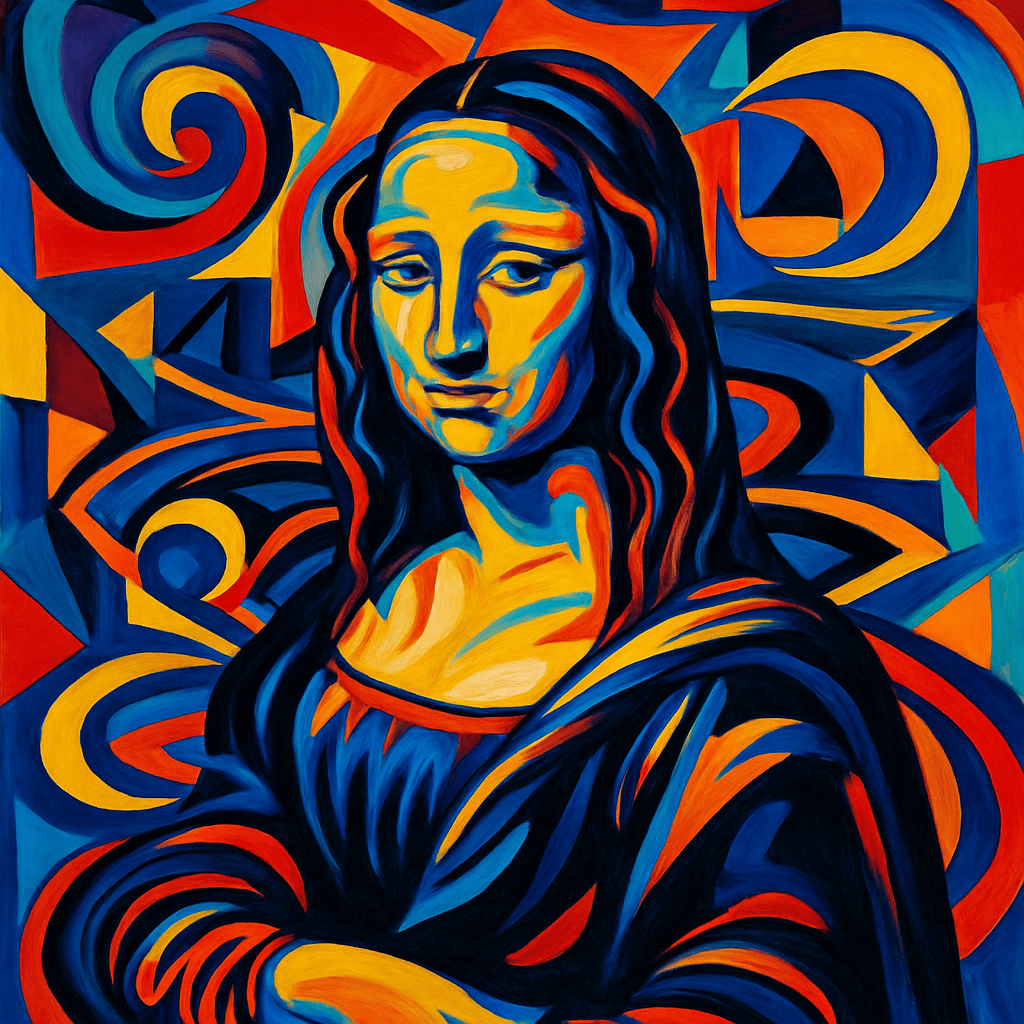 Un'ipnotica composizione astratta con Monnalisa, dipinta con tratti fluidi e audaci e colori vivaci e
contrastanti. La scena è surreale e fonde forme geometriche e organiche in un modo che distorce la
realtà, creando un'esperienza visiva onirica ed espressiva. L'effetto complessivo è dinamico ed
emotivamente suggestivo, con un'esplosione di colori e movimento. Un'ipnotica composizione astratta con Monnalisa, dipinta con tratti fluidi e audaci e colori vivaci e
contrastanti. La scena è surreale e fonde forme geometriche e organiche in un modo che distorce la
realtà, creando un'esperienza visiva onirica ed espressiva. L'effetto complessivo è dinamico ed
emotivamente suggestivo, con un'esplosione di colori e movimento.