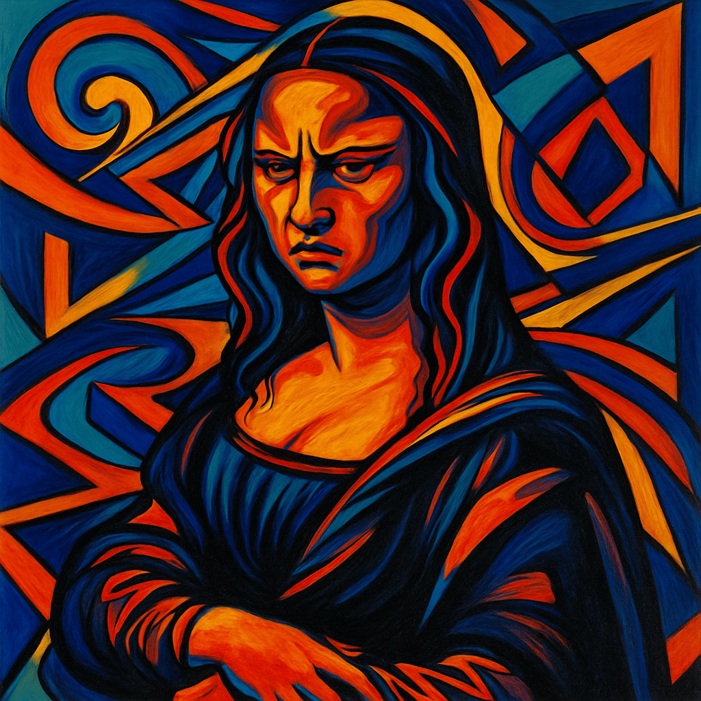 Un'ipnotica composizione astratta con Monnalisa, dipinta con tratti fluidi e audaci e colori vivaci e
contrastanti. La scena è surreale e fonde forme geometriche e organiche in un modo che distorce la
realtà, creando un'esperienza visiva onirica ed espressiva. L'effetto complessivo è dinamico ed
emotivamente suggestivo, con un'esplosione di colori e movimento. Un'ipnotica composizione astratta con Monnalisa, dipinta con tratti fluidi e audaci e colori vivaci e
contrastanti. La scena è surreale e fonde forme geometriche e organiche in un modo che distorce la
realtà, creando un'esperienza visiva onirica ed espressiva. L'effetto complessivo è dinamico ed
emotivamente suggestivo, con un'esplosione di colori e movimento.